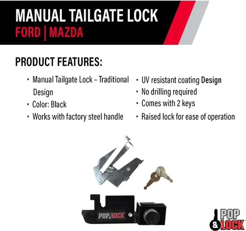 Miniatura 3 de Pop & Lock PL2300 Cerradura manual negra para portón trasero (funciona solo con mango de acero de fábrica)