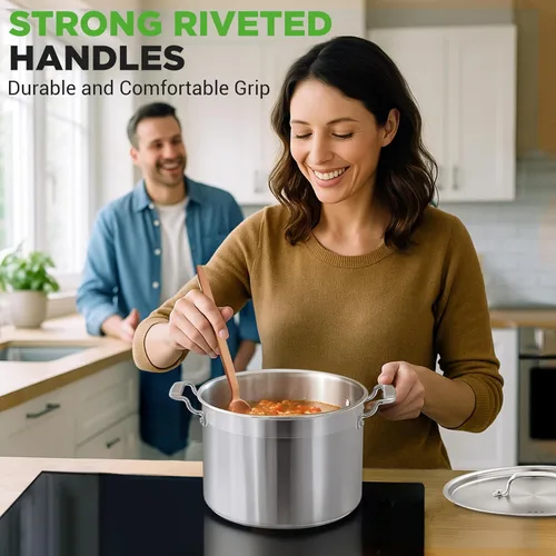 Miniatura 8 de NutriChef Olla resistente de 8 cuartos de galón con tapa de acero inoxidable – Olla de cocina compatible con inducción, ideal para sopas y guisos