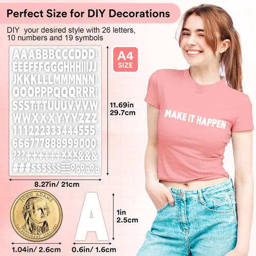 Miniatura 2 de 10 hojas 1660 piezas letras y números termoadhesivos para ropa, letras de vinilo termoadhesivas blancas de 1 pulgada con letras de transferencia