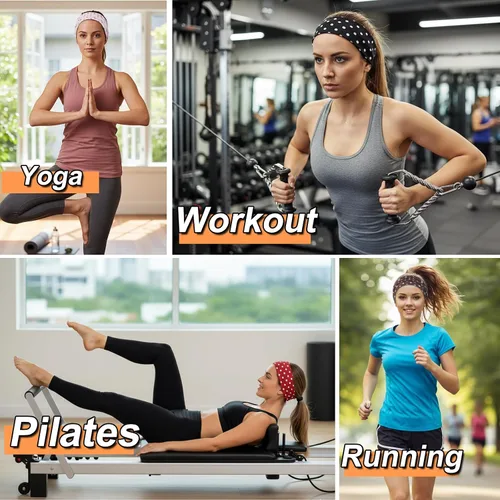 Miniatura 5 de TERSE Diademas para mujer, bandas de pelo de lunares de moda para yoga, entrenamiento, todos los días, bandas anchas y gruesas para la cabeza