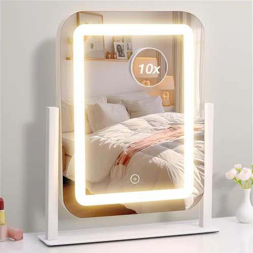 Miniatura 10 de Espejo de tocador con luces, espejo de maquillaje LED de 13.1 x 16.7 pulgadas, espejo de maquillaje iluminado con luces, control táctil inteligente