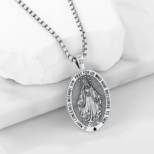 Miniatura 141 de Odinstone Collar de plata de ley 925 con medalla de San Miguel/San Cristóbal/San Benito/Crucifijo de Jesús/San Uriel/Arcángel Rafael para hombres