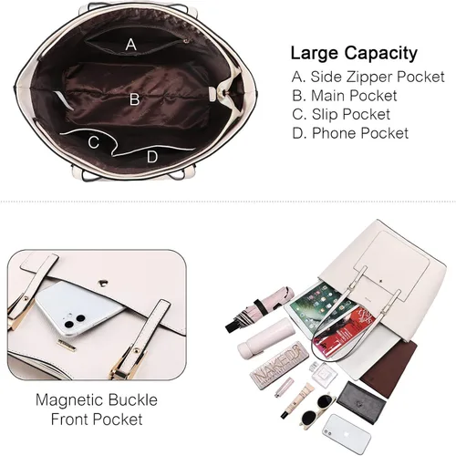 Miniatura 5 de Handbags for Women Fashion Tote Bags Shoulder Bag Top Handle Satchel Purse Set 3pcs