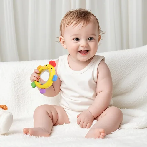 Miniatura 8 de Paquete de 2 juguetes sensoriales para bebés, anillos de dentición para bebés de 0-6, 6 a 12 meses, mordedores de silicona para alivio