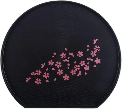 Miniatura 2 de JapanBargain, Juego de 2 bandejas de servir lacadas japonesas, diseño Sakura, bandejas de plástico ligeras para té y sushi, 8-7/8 x 7-7/8 pulgadas