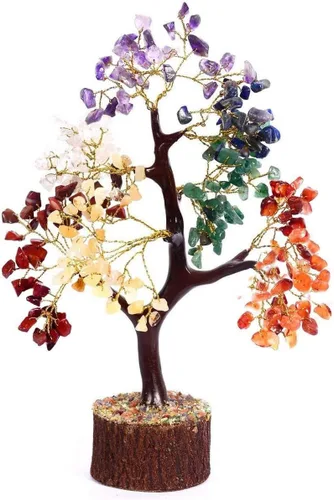 Árbol de la vida de siete chakras, piedra preciosa natural curativa de cristal bonsái, árbol artificial de 7 chakras, árbol del dinero, riqueza y