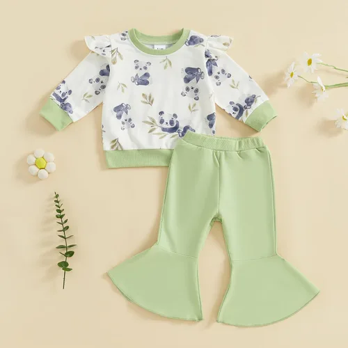 Miniatura 45 de Kaipiclos Ropa occidental para bebé niña, con lindo estampado con volantes, manga larga, pantalones para otoño e invierno, trajes de vaquera