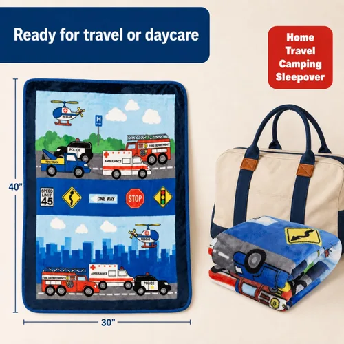 Miniatura 5 de EVERYDAY KIDS Manta para niños pequeños, 30 x 40 pulgadas, rescate de bomberos y policía, súper suave, afelpada, cálida y cómoda Bomberos y rescate