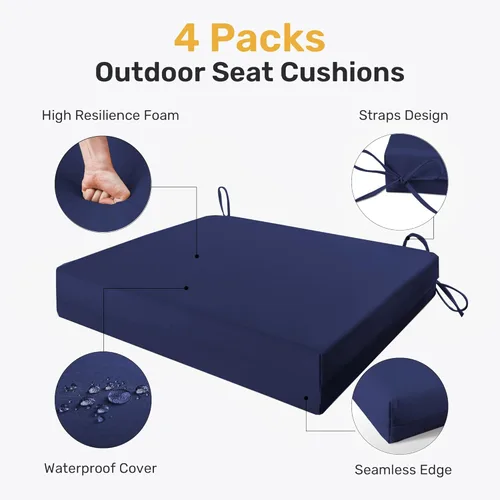 Miniatura 2 de UNIKOME Cojines para sillas de exterior, resistentes al agua, con lazos, relleno de esponja de alta densidad, cojines de asiento cuadrados