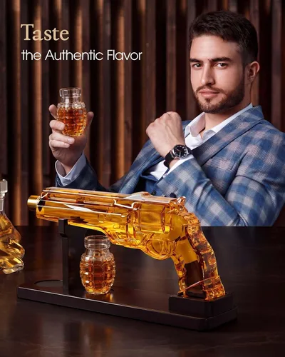 Miniatura 5 de Juegos de decantador de whisky con forma de pistola para hombres, juego de decantador de licor Kollea con vaso de disparo de pistola, regalos únicos