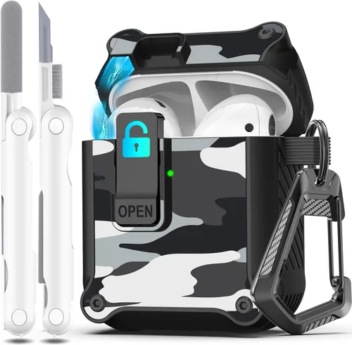 Miniatura 132 de R-fun - Funda para audífonos compatible con AirPods de 4.ª generación 2024, cubierta protectora de expulsión automática a prueba de caídas, puerto