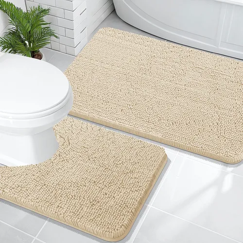 Miniatura 164 de OLANLY Juego de alfombras de baño de 2 piezas, alfombras de baño de chenilla suave y absorbente y alfombra de contorno en forma de U para inodoro