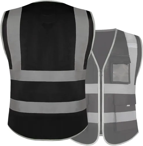 Miniatura 5 de Chaleco de trabajo reflectante de seguridad, paquete de 6 para hombres y mujeres, con 8 bolsillos y cremallera, ropa exterior de construcción