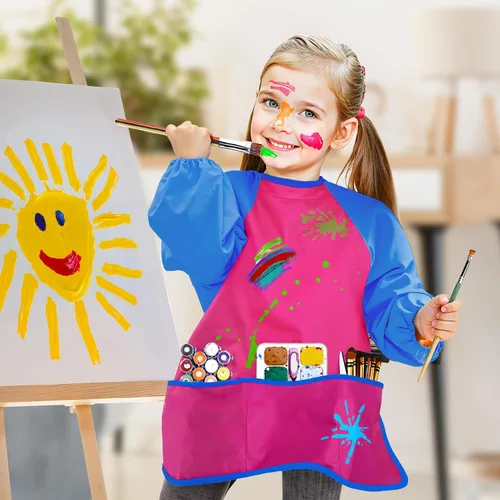 Miniatura 3 de Bassion Kids Art Smock, Toddlers Painting Aprons Colorful Waterproof Children Artist Smock Age 2-8 Years Gifts