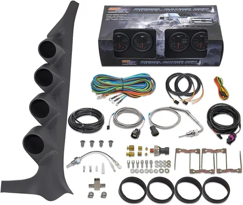 GlowShift Paquete de medidor diésel compatible con Ford F-Series F-250 F-350 1992-1997 – Negro 7 colores 60 PSI Boost, 1500F EGT, temperatura de