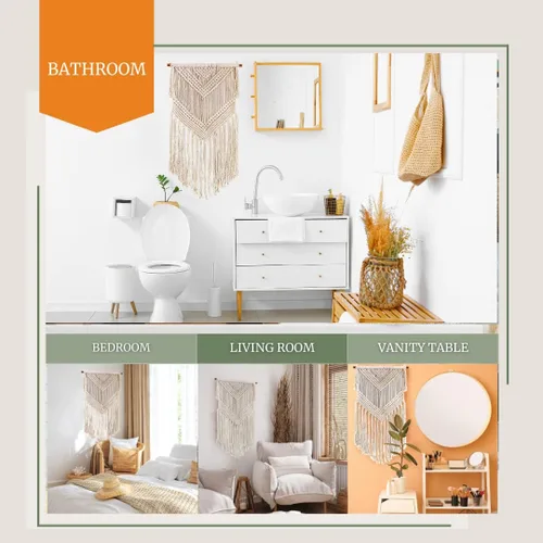 Miniatura 3 de Livalaya Tapiz bohemio tejido de macramé para colgar en la pared, color beige, 16 x 36 pulgadas, moderno tapiz bohemio para decoración de pared