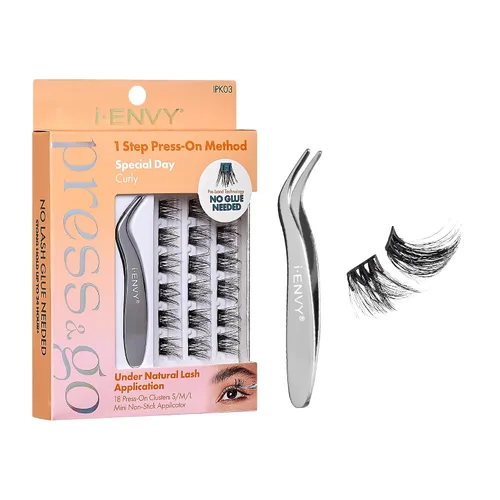 Miniatura 10 de i-ENVY Press&Go - Kit de pestañas autoadhesivas y aplicador, racimos de pestañas postizas sin pegamento, pestañas postizas de fácil aplicación, Glam