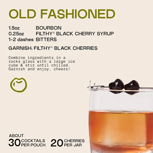 Miniatura 6 de Kit de Cóctel de Whisky de Cereza Negra Filthy, Kit de Cóctel Premium para Cócteles al Estilo Antiguo y Cócteles Manhattan en Casa, Incluye Sirope
