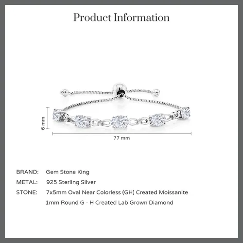 Miniatura 33 de Gem Stone King Pulsera de tenis de diamantes cultivados en laboratorio con piedra natal de 3-6 quilates para mujer, plata de ley 925, ovalada