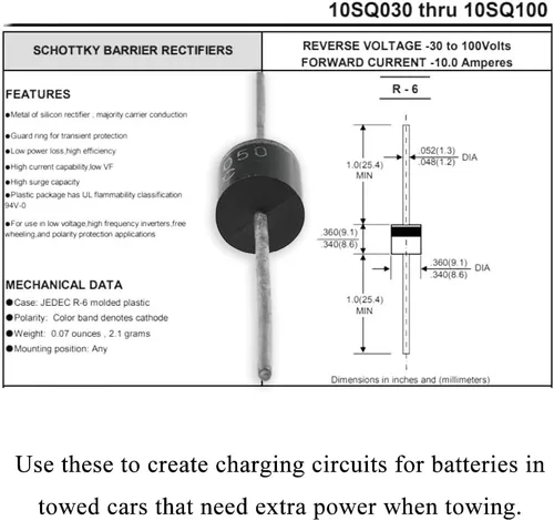 Miniatura 3 de Acoeitl 10SQ050 Recuperación Rectificador Electrónico Diodos Axial 10A 50V Fácil Fijación Soldadura Mantener Niebla Alambre Brillante Señales
