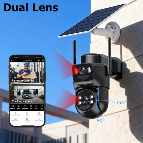 Miniatura 4 de Cámaras de seguridad solar de doble lente inalámbricas para exteriores, WiFi 6 G/2.4G, visión de 360°, panorámica/inclinación, cámara de seguridad