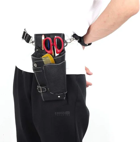 Miniatura 7 de ZJchao Riñonera para estilista, tijeras de peluquería, bolsa de cintura de piel sintética, herramientas de peluquería, estuche para tijeras