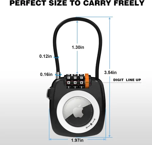 Miniatura 7 de Llavero Airtag con cerradura de combinación de 3 dígitos para equipaje, maleta, mochila, taquillas, cerraduras de equipaje de viaje, cerradura