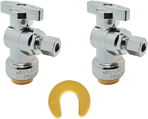 Miniatura 8 de HQMPC Válvula de parada angular, 1/2 pulgada Ptc x 1/2 pulgada sin compresión de plomo, válvula de agua de cierre de ángulo con clip de desconexión