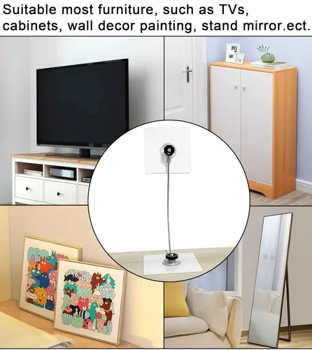 Miniatura 5 de Correas de Muebles de Acero Inoxidable de 18 Pulgadas para Protección de Bebés, Anclajes de Muebles Sin Taladro Correas Antisísmicas, Previenen