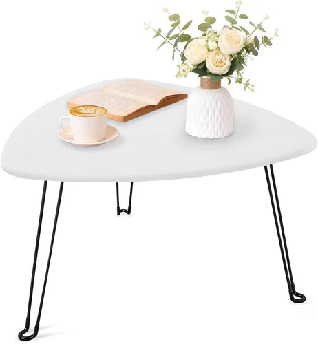 Miniatura 10 de Mesa de centro plegable negra de madera triangular para sentarse en el suelo, mesas auxiliares pequeñas ovaladas, mesa de centro moderna de mediados