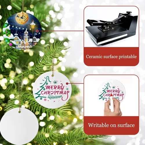 Miniatura 5 de Adornos de cerámica para sublimación, 25 unidades de discos redondos de porcelana blanca a granel para impresión de prensa térmica, regalo Blanco