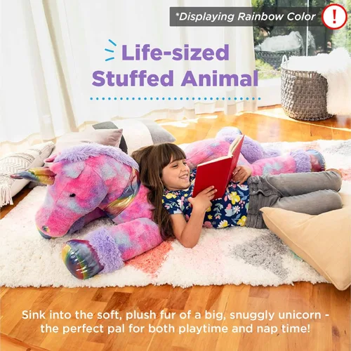 Miniatura 2 de Best Choice Products Unicornio de peluche extra grande de 52 pulgadas para niños, juguete de peluche de tamaño real con detalles de arcoíris, piel