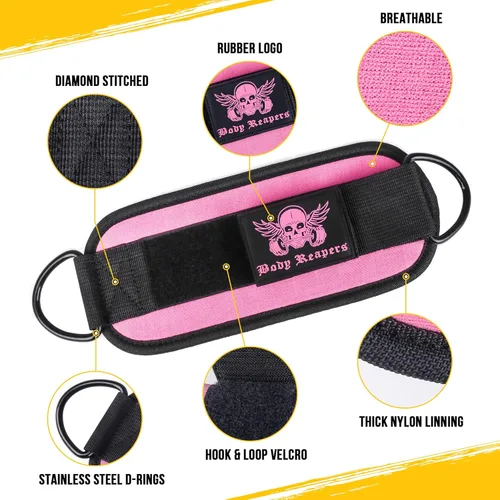 Miniatura 7 de Accesorio de cable de tobillo para gimnasio con correa ajustable, anillos en D dobles duraderos y diseño acolchado para ejercicios de glúteos