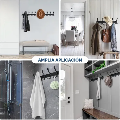 Miniatura 6 de TICONN Perchero montado en la pared, cinco ganchos triples resistentes de construcción totalmente metálica para chaqueta, abrigo, sombrero en Negro