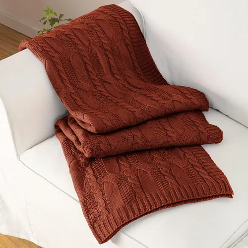 Miniatura 11 de Aormenzy Mantas de Punto Azul Pizarra Oscuro de Gran Tamaño Cable Knit Manta Decorativa de Punto Rust Suave y Acogedora Tejida para Sofá Sillón