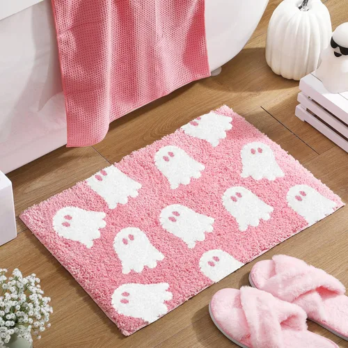Miniatura 8 de Tapete de baño de fantasma negro, tapete de baño suave de Halloween, antideslizante, lindo fantasma espeluznante, decoración de baño, alfombra