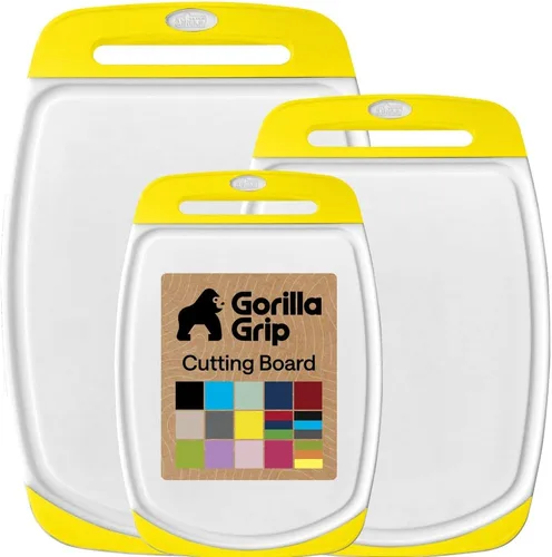 Miniatura 25 de GORILLA GRIP Juego de 3 tablas de cortar de cocina reversibles sin BPA, diseñadas en Estados Unidos, no porosas, ranuras para jugos, borde