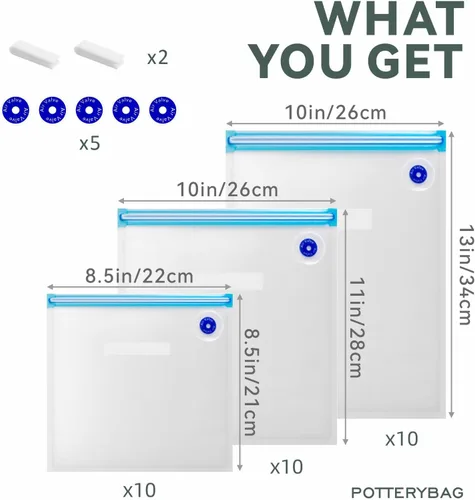 Miniatura 2 de Sous Vide - Bolsas reutilizables de 30 unidades, bolsas reutilizables de sellado al vacío (S+M+L) compatibles con alimentos para cocinas Anova