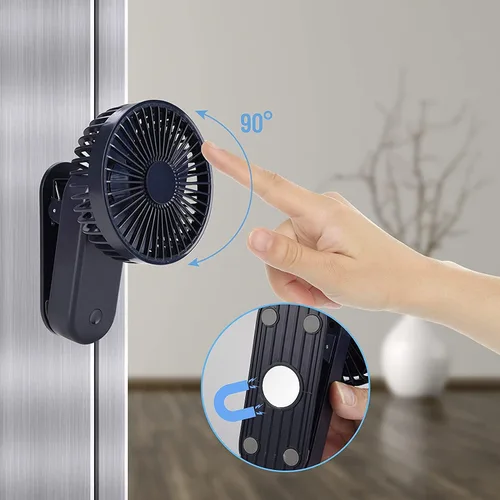 Miniatura 2 de Mini ventilador de escritorio portátil con clip, 2400 mAh, recargable, USB, funciona con pilas, con imán, color azul rey