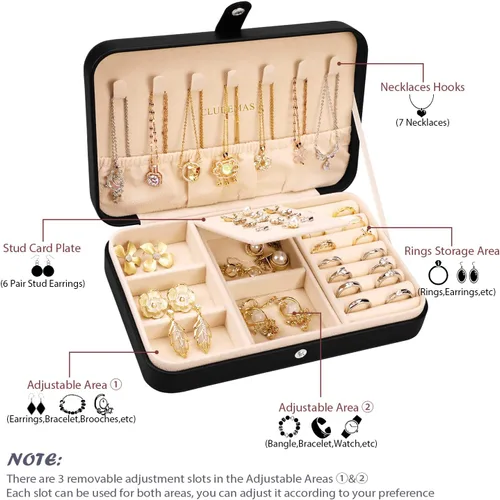 Miniatura 2 de CLUDEMAS Joyero organizador de viaje para mujeres y niñas pequeñas cajas de almacenamiento de joyas de piel sintética soporte portátil para joyas