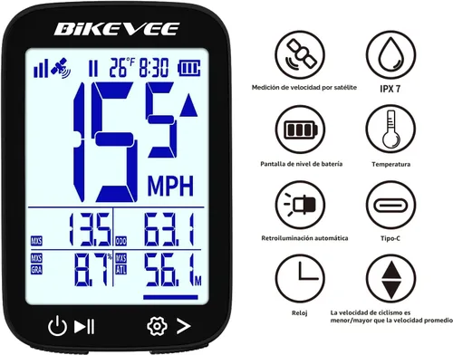 Miniatura 5 de Velocímetro de Bicicleta GPS Ordenador de Ciclismo Inalámbrico – Inicio/Parada Automática, Retroiluminación Automática, Odómetro de Bicicleta