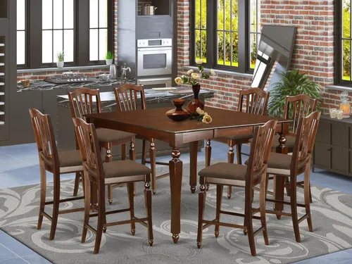 Miniatura 2 de East West Furniture CHEL9-MAH-C - Juego de pub de 9 piezas de altura de mostrador, incluye una mesa de comedor cuadrada con hojas de mariposa y 8