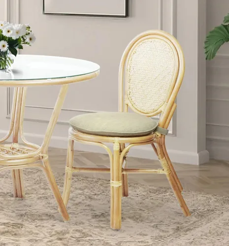 Miniatura 13 de Denver Dining - Silla auxiliar de mimbre hecha a mano con cojín color crema, ratán natural, colonial