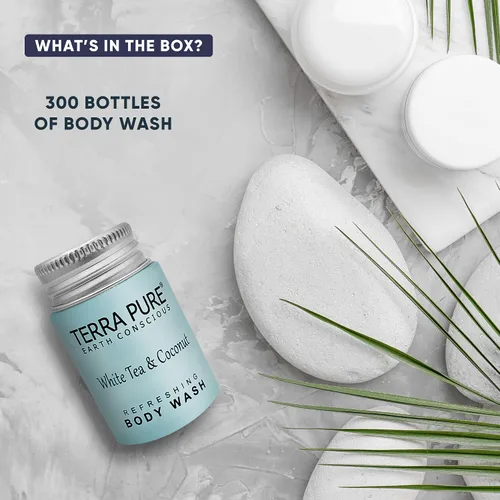 Miniatura 4 de Terra Pure White Tea & Coconut Body Wash, comodidades de hotel tamaño viaje, 1 onza (caja de 300)