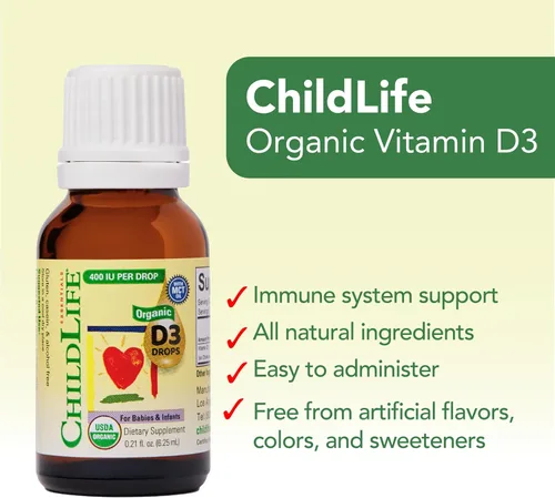 Miniatura 7 de ChildLife Essentials Gotas orgánicas de vitamina D3, para bebés y recién nacidos, gotas de vitamina D para bebés, 400 UI por porción, apoyo