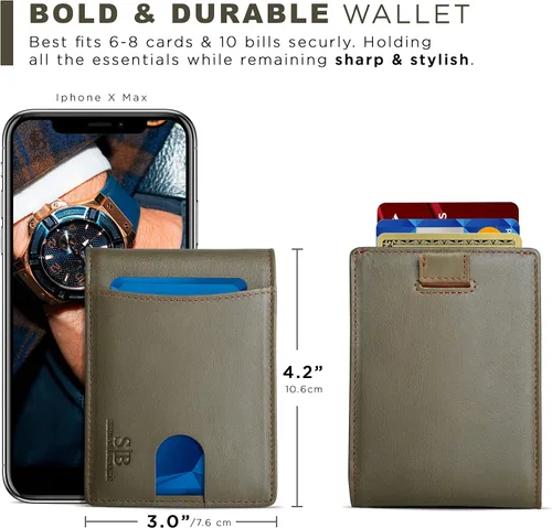 Miniatura 17 de SERMAN BRANDS RFID Blocking Slim Bifold Genuine Leather Thin Minimalist Front Pocket Wallets for Men Billfold Wallet Men Gift