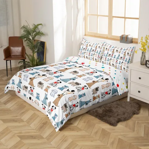 Miniatura 4 de Erosebridal Juego de funda de edredón con diseño de perro lindo para niños y niñas, diseño de cachorro de caricatura, para niñas y niños, funda