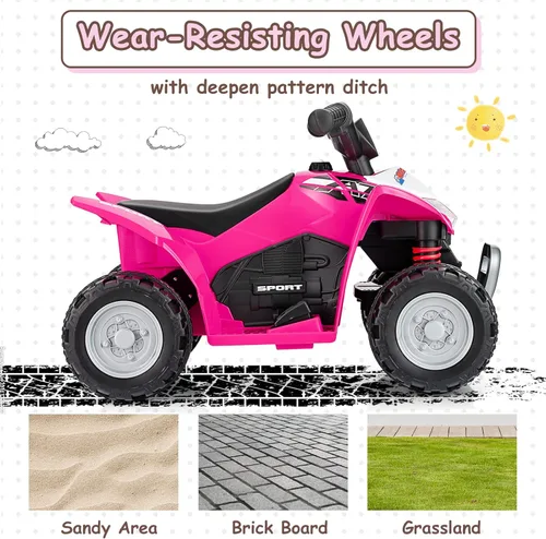 Miniatura 8 de OLAKIDS ATV para niños, vehículo eléctrico de 6 V para niños pequeños, auto motorizado de juguete de 4 ruedas para niños y niñas con luces LED, Coral