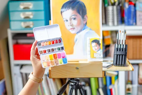 Miniatura 3 de ZenART - Pintura de acuarela profesional, no tóxica, juego de 12 medias bandejas en paleta de lata de metal, juego de acuarelas de viaje portátil