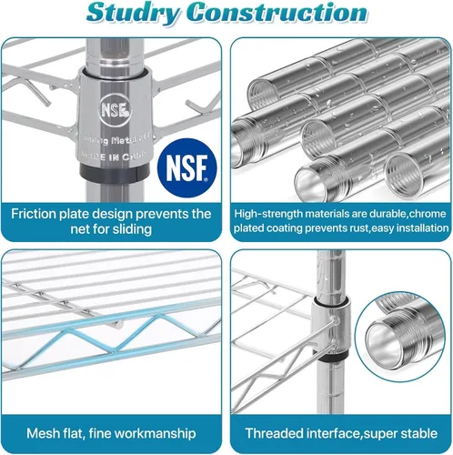 Miniatura 3 de Estantería de alambre de capacidad mejorada de 6000 libras, estantes de almacenamiento de 6 niveles, estantes de metal certificados por la NSF